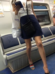Girl with Long Skinny Legs on High Heels Subway Candid
