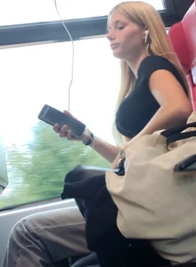 Hot busty blonde on train