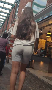 Amazing girl in grey spandex shorts at the mall, closeups of her firm hot ass and her crotch