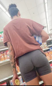 Tatted Mixed babe in tight cotton gray shorts