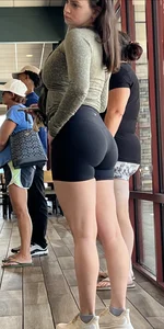 Beautiful booty in line in tight shorts