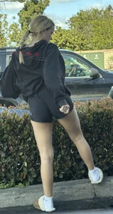 Tight college girl with a plump ass in short shorts