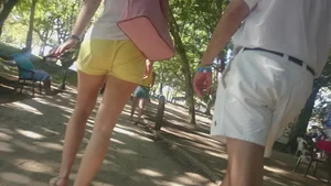 Milf in yellow shorts with vpl and a wedgie