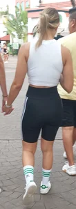 Theme Park Babes in spandex and denim shorts