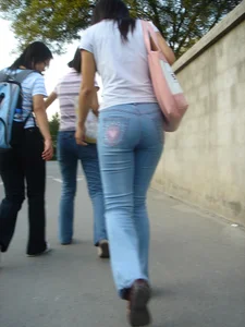 Cute Asian girl with a nice booty in tight jeans