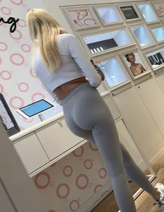Blonde German Chick in Grey VPL Leggings