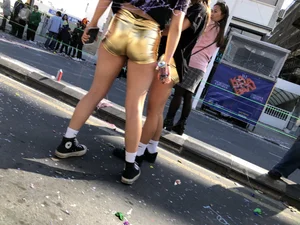 Carnival girls wearing pantyhose, spandex shorts, stockings, skirts and other outfits