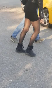 Hottie in a skirt and black pantyhose street creepshots