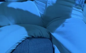 Crotch Closeup in White Loose Pants - Sitting With Spread Legs