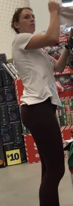 Yummy blonde in red leggings