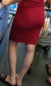 Milf in line in maroon dress with some curves