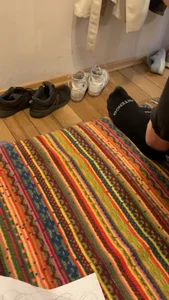 Teen feet in socks closeup video
