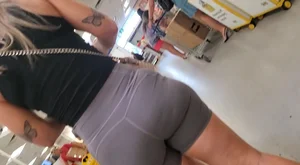 Fat ass Babe in grey spandex shorts