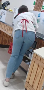 Teen at work in jeans