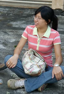 Nerdy Asian girl huge thong slip wardrobe malfunction