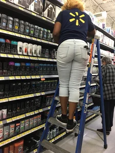 Walmart ebony employee in white jeans with a nice ass