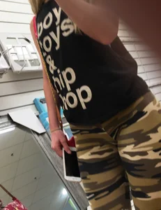 Hot Blonde in Camo Yoga Pants at the Store Closeup Creepshots