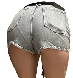 Girl in denim shoerts bending over closeup