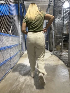 Blonde in white pants squatting and cleaning (oc)