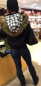 Muscular and Fit Ass and Legs in Black Tights Store Closeup Creepshots