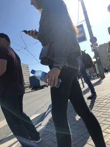 Candid Girl With a Perfect Ass in Tight Black Jeans Street Crosswalk Creepshots Collection