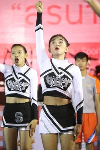 Bunch of athletic Thai cheerleaders at a competition
