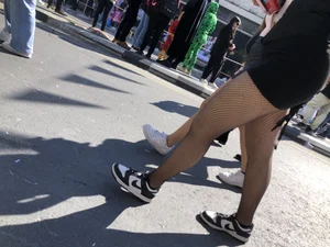 Carnival girls wearing pantyhose, spandex shorts, stockings, skirts and other outfits