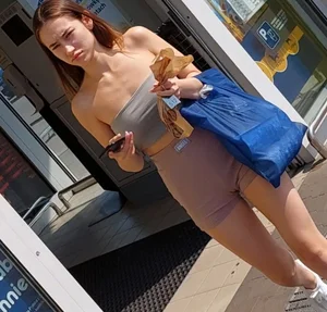 HOT INSANE tight teen shopping in ass-eating shorts
