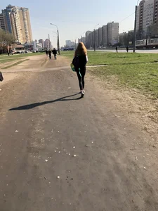 Skinny Gigh in Tight Leggings Walking Down the Suburban Street City Candid