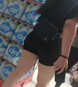 Two fitness girls  in black shorts and leggings in the supermarket [OC]