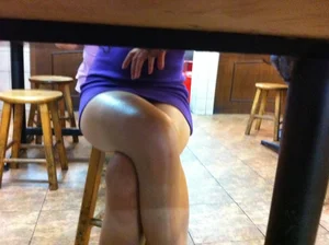 Female Crossed Legs Under a Table Candid Creepshot