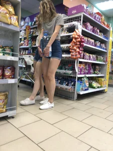 Girls in Blue Denim Shorts With Hot Legs at the Supermarket Creepshots Gallery
