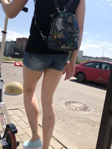 Nice Legs in Denim Mini Shorts Street Closeup Creepshots