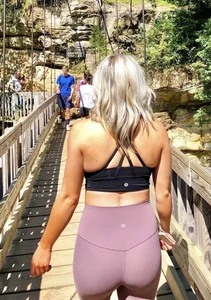 Sweaty Lulu girl hiking in the sun