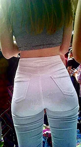 Amazing pear shaped ass in tight white jeans