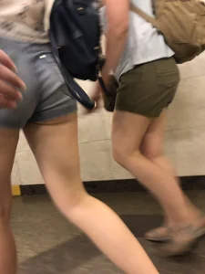 Cute And Slightly Awkward Tall Teen Girl in a Top and Denim Shorts Subway Train Candid Photos