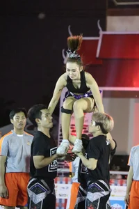Bunch of athletic Thai cheerleaders at a competition