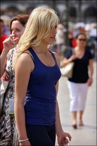 Blonde girl with a nice ass and vpl in leggings