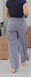 Blonde with hot ass in wide pants