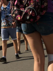 Cute Teen With an Injured Leg Creepshots in a Bus and on a Crosswalk
