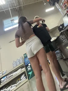 Tall blonde booty peeking out of shorts😼(OC)