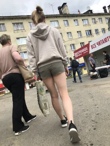 Young Girl With Hot Legs Passing By Adjusting Her Shorts Street Creepshots Series