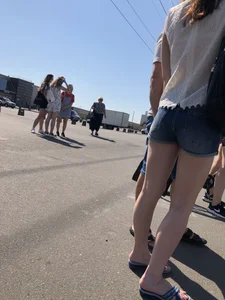 Hot Pale Legs in Denim Mini Shorts on the Crosswalk Street Creepshots Collection