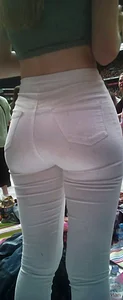 Amazing pear shaped ass in tight white jeans