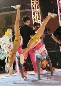 Bunch of athletic Thai cheerleaders at a competition