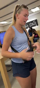 Cute blonde in lulu lemon shorts - amazing legs