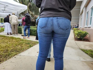 Ebony in jeans  in the voting line