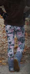 Skinny teen neighbor raking leaves in tight floral patterned leggings