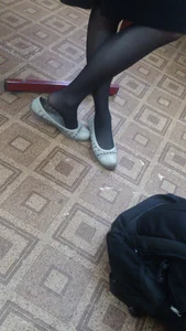 Skinny Teen JB in Black Pantyhose and Flats Classroom Candid
