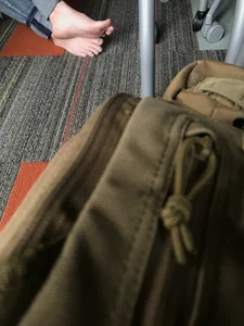 Legs in Tight Jeans and Slippers Candid Photos